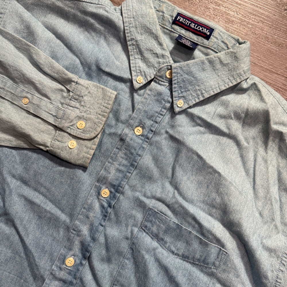 Vintage Fruit of the Loom Shirt Mens XL Blue Denim Cotton Western Y2K Workwear
